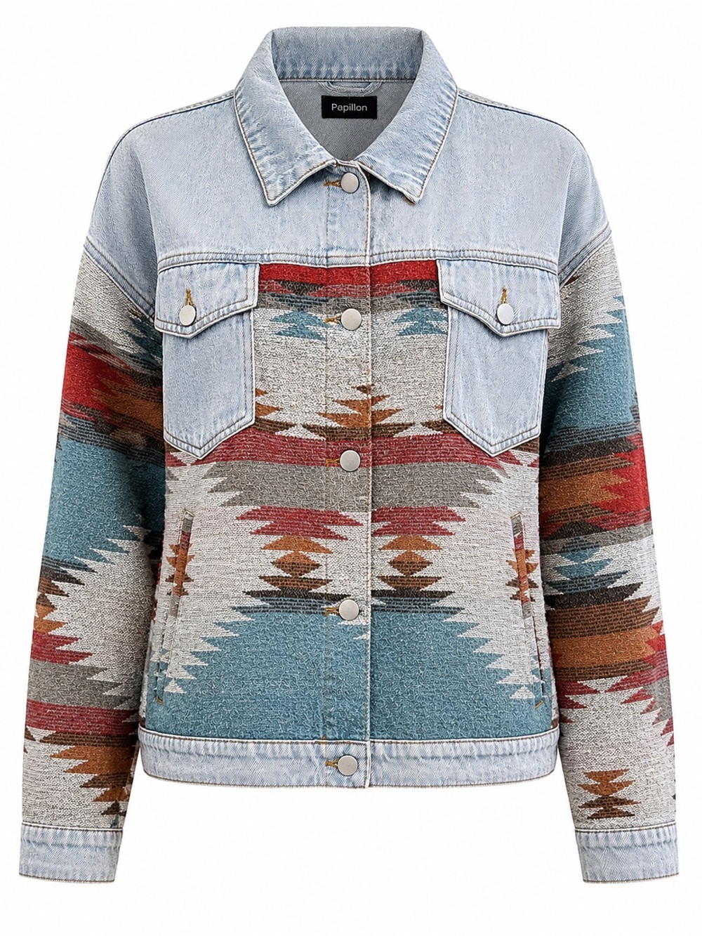 Papillon Aztec Denim Jacket Shacket Western Boho Large